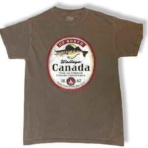 Blue 84 T-Shirt Mens M Brown Up North Walleye Canada Graphic Tee